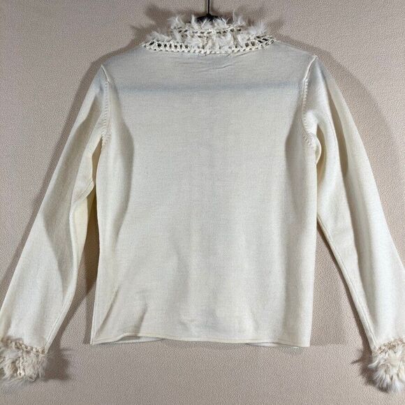 Cabo Cardigan Women's Med Ivory Rabbit Hair Trim Wool Blend Hook & Eye Closure - Picture 8 of 9